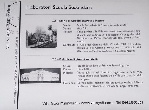 Presentazione della Nuova Iniziativa di School Educational di Villa Godi Malinverni - laboratori scuola secondaria 1