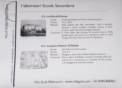 Presentazione della Nuova Iniziativa di School Educational di Villa Godi Malinverni - laboratori scuola secondaria 2